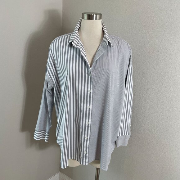 J Jill Wearever Womens Plus 1X Striped Button Up Shirt Long Sleeve Top Blouse - Picture 1 of 11